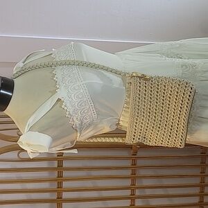 Lucy brand off white cream with gold accents purse zipper closure Woven